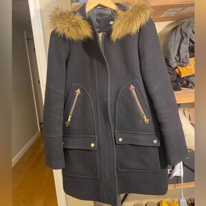 J. Crew Black Utility Jacket with Fur Trim